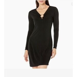 Michael Kors Black Dress Long‎ Sleeve Ring Detail Sheath Dress XL NWT $145